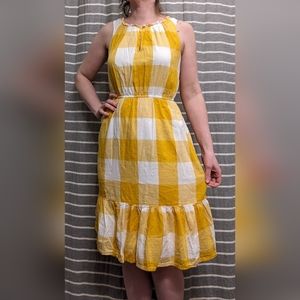 Yellow Gingham sleeveless ruffle dress